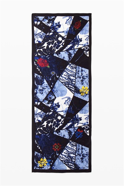 šátek Desigual Denim Flowers Rectangl navy