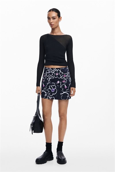 sukně Desigual Flowers miniskirt azul oscuro