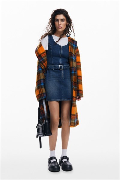 šaty Desigual Denim dress with belt denim dark blue