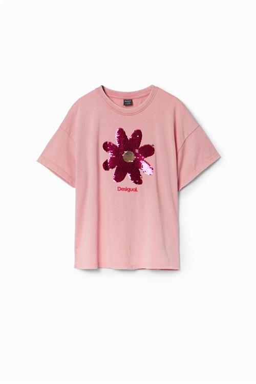 tričko Desigual Sequin flower rosa palido