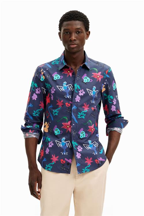 košile Desigual Shirt with floral and skull print navy